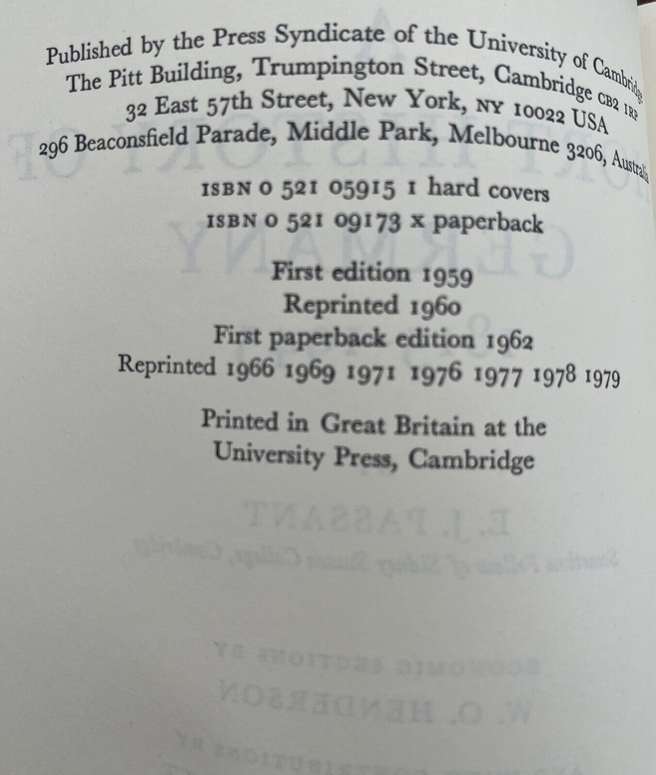 Classic Collectable Book A Short History of Germany 1815-1945 By E.J.Passant