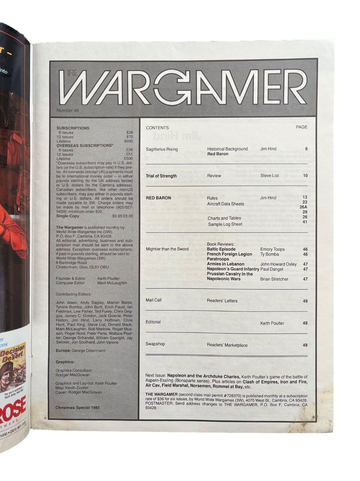 Vintage Strategy & Tactics Military History WarGame Magazine #48 Red Baron