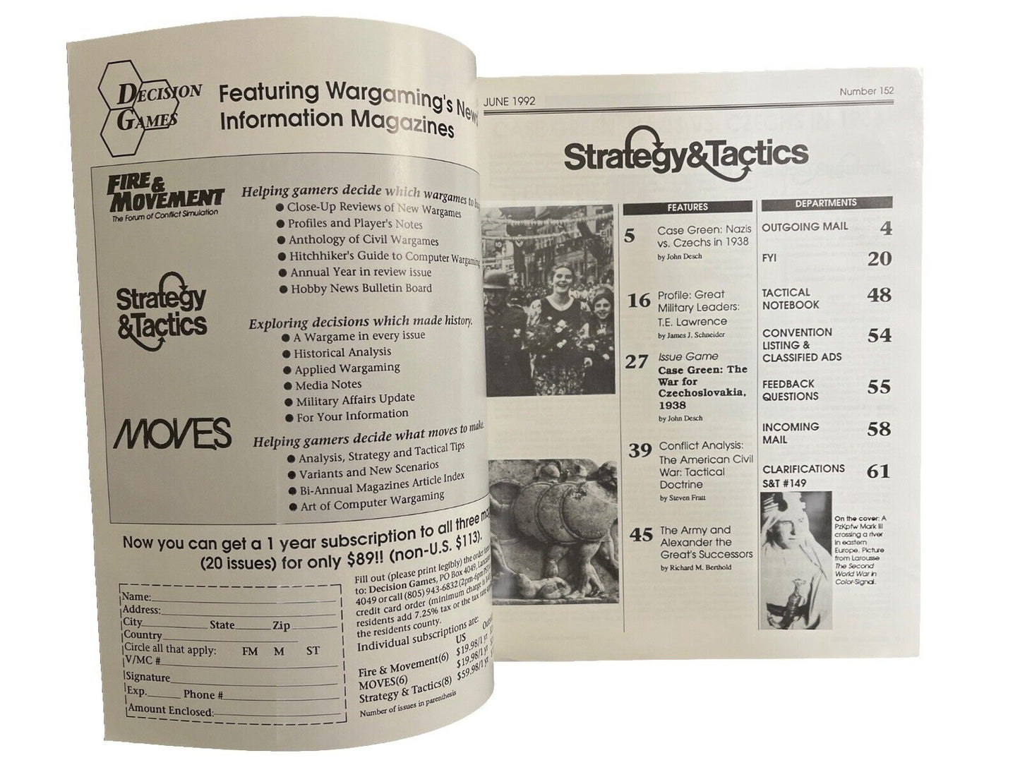 Strategy & Tactics Magazine #152 N Board Game Case Green: War For Czechoslovakia