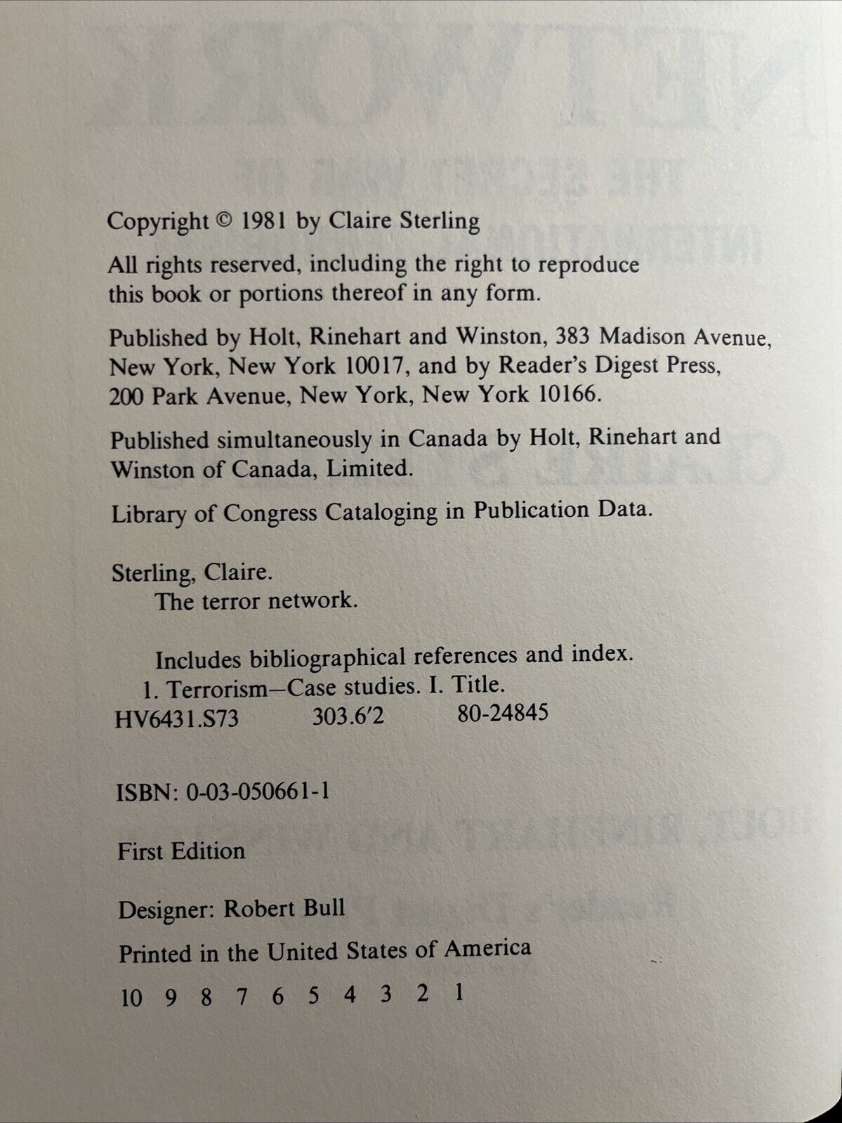The Terror Network The Secret War of International Terrorism by Claire Sterling