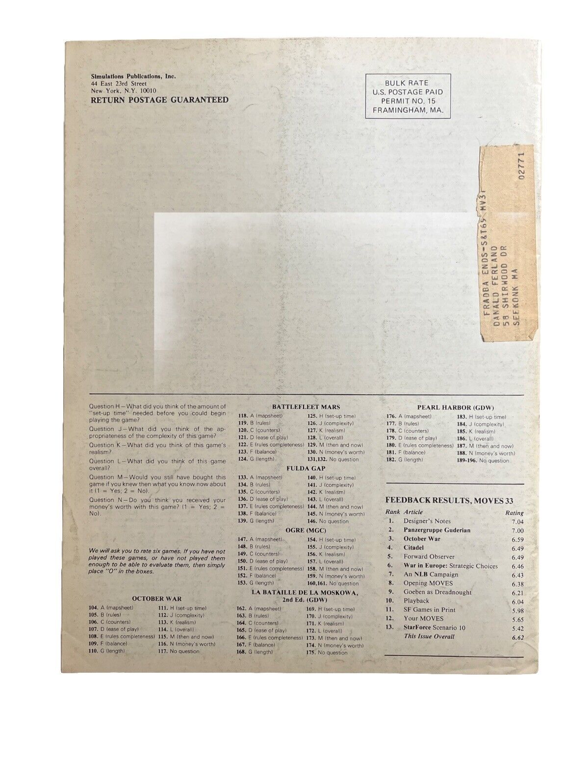 Moves Magazine by SPI Antique Wargaming Paper #35 Oct-Nov 1977 Origins Pictorial