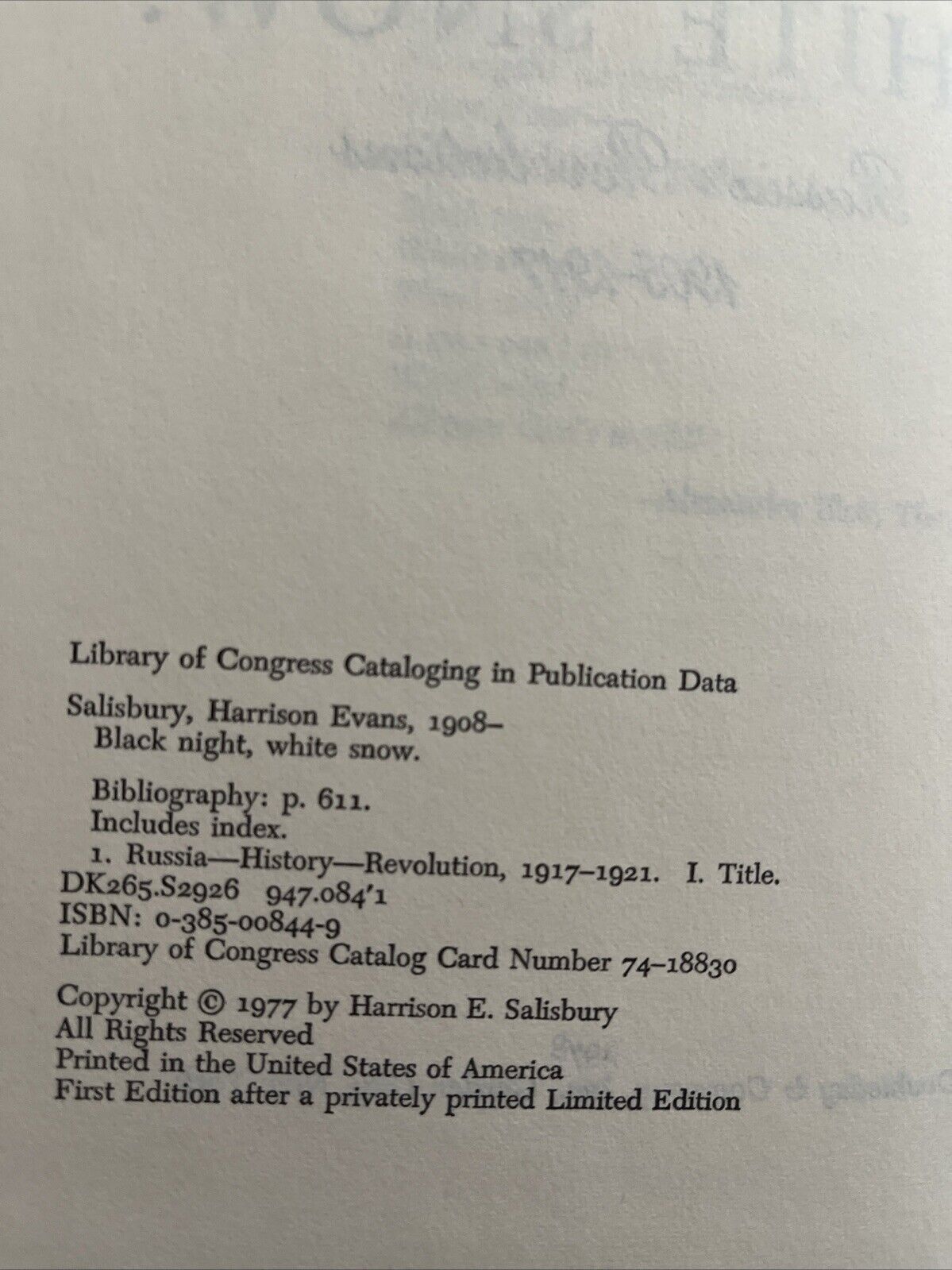 Black Night, White Snow : Russia's Revolutions 1905-1917 by Harrison E.Salisbury