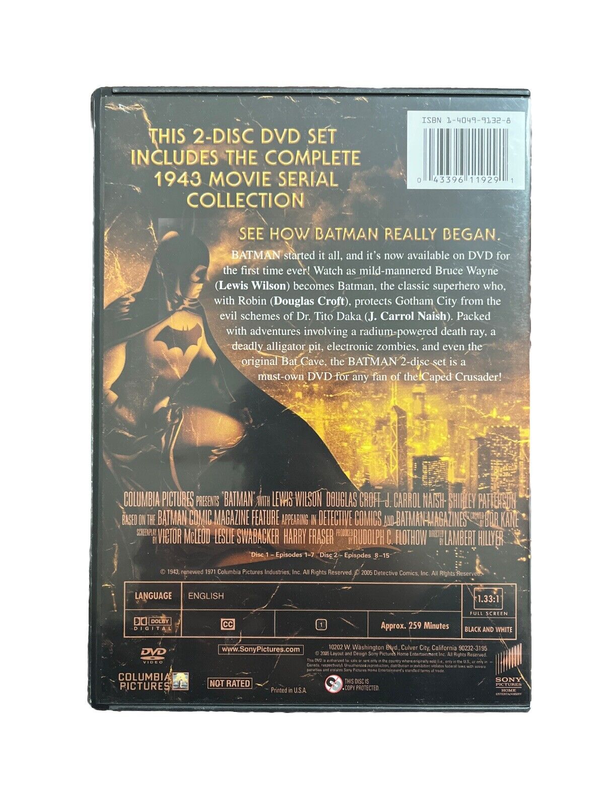 Collectable Movie Batman Complete 1943 Movie Serial Collection 2 Disc DVD Set