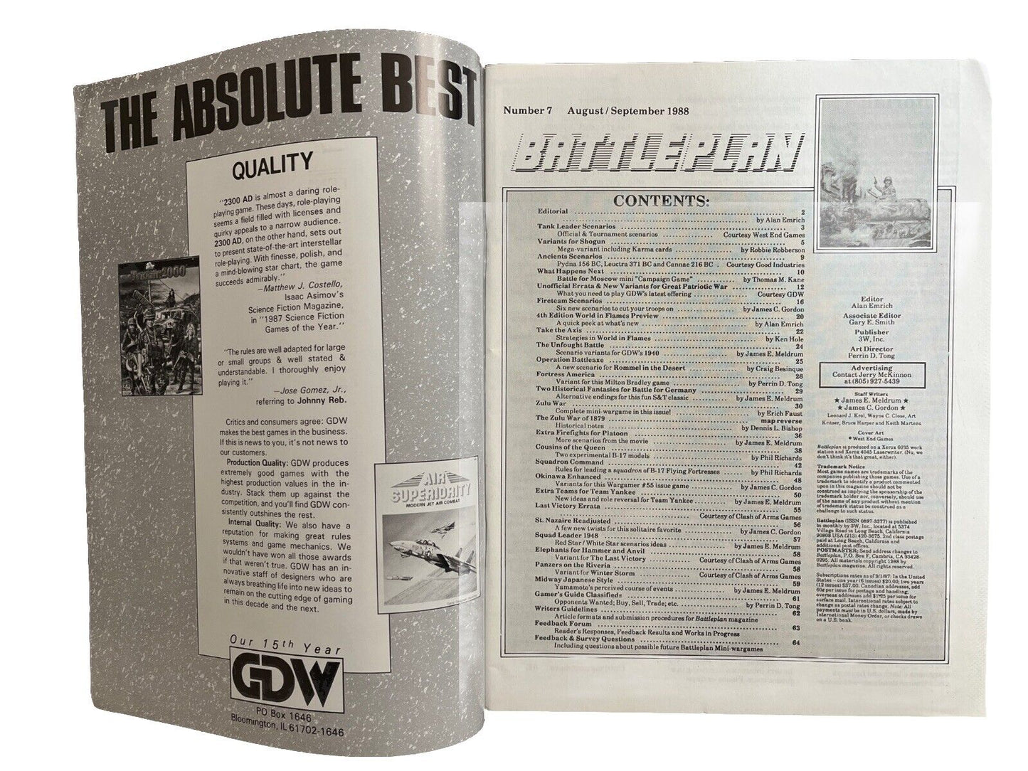 3W Collectable Vintage Battleplan Wargaming Magazine #7 1988 - Zulu War