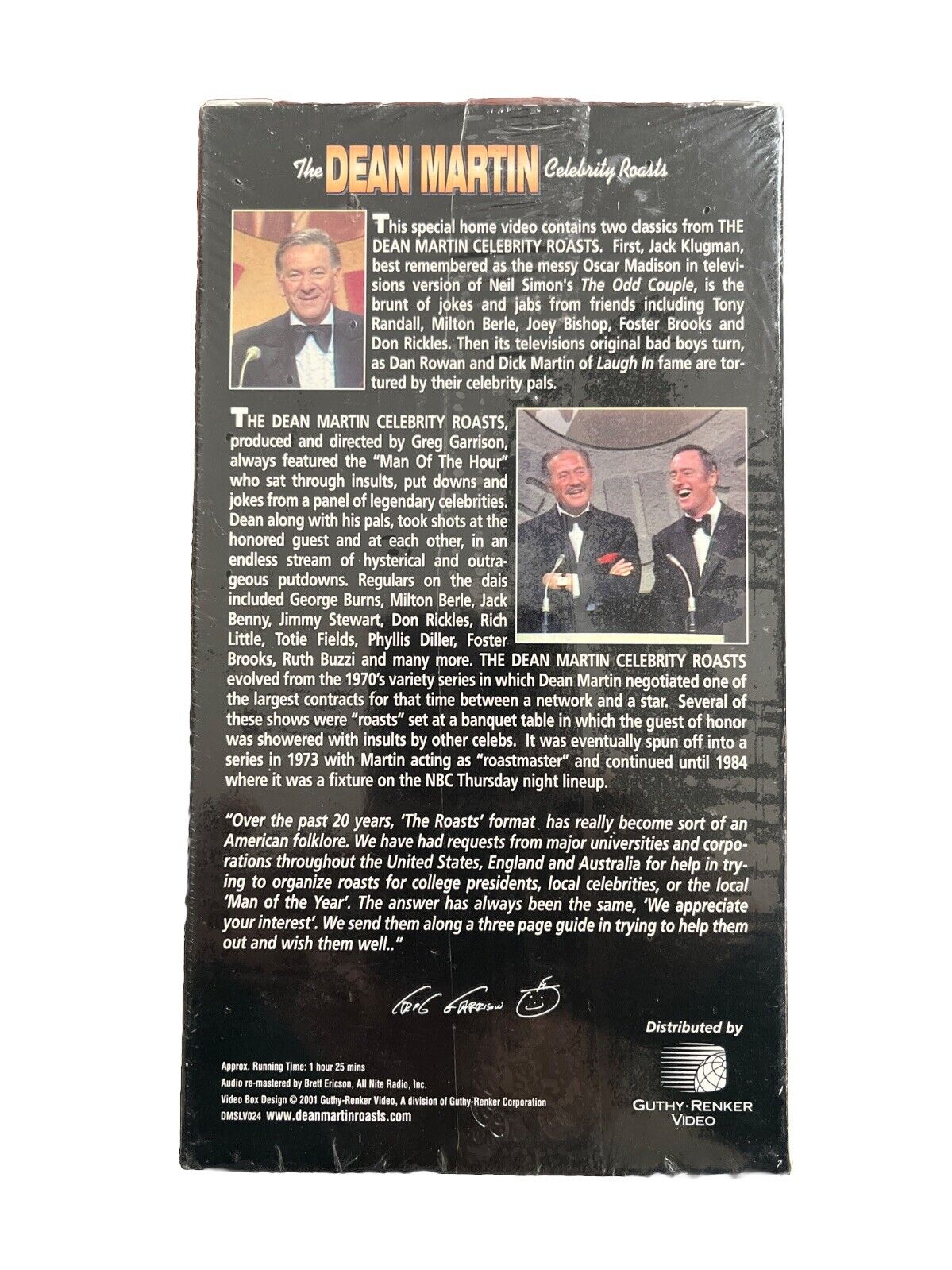 Collectable The Dean Martin Celebrity Roasts VHS Jack Klugman / Rowan & Martin