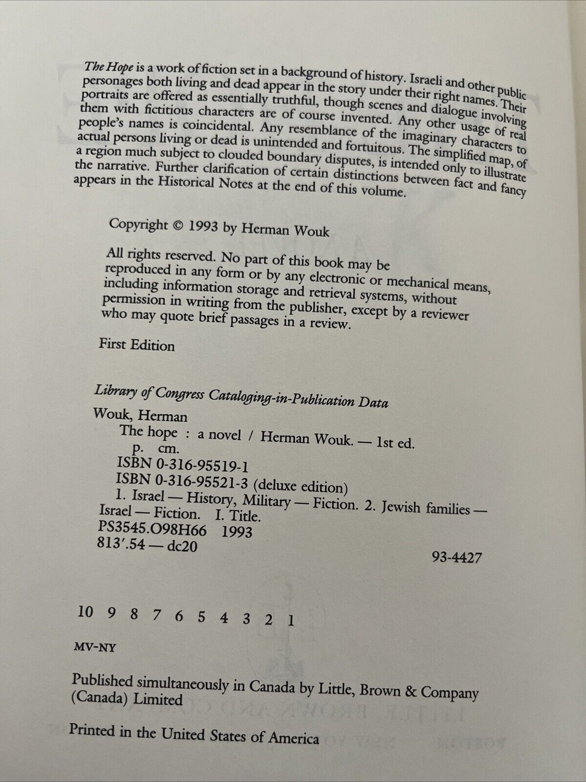 Classic Collectable Book The Hope A Novel by Herman Wouk (1993, Hardcover)