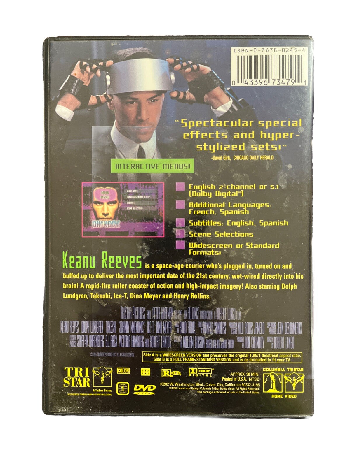 Vintage Science Movie Johnny Mnemonic DVD virtual reality cyberpunk Keanu Reeves