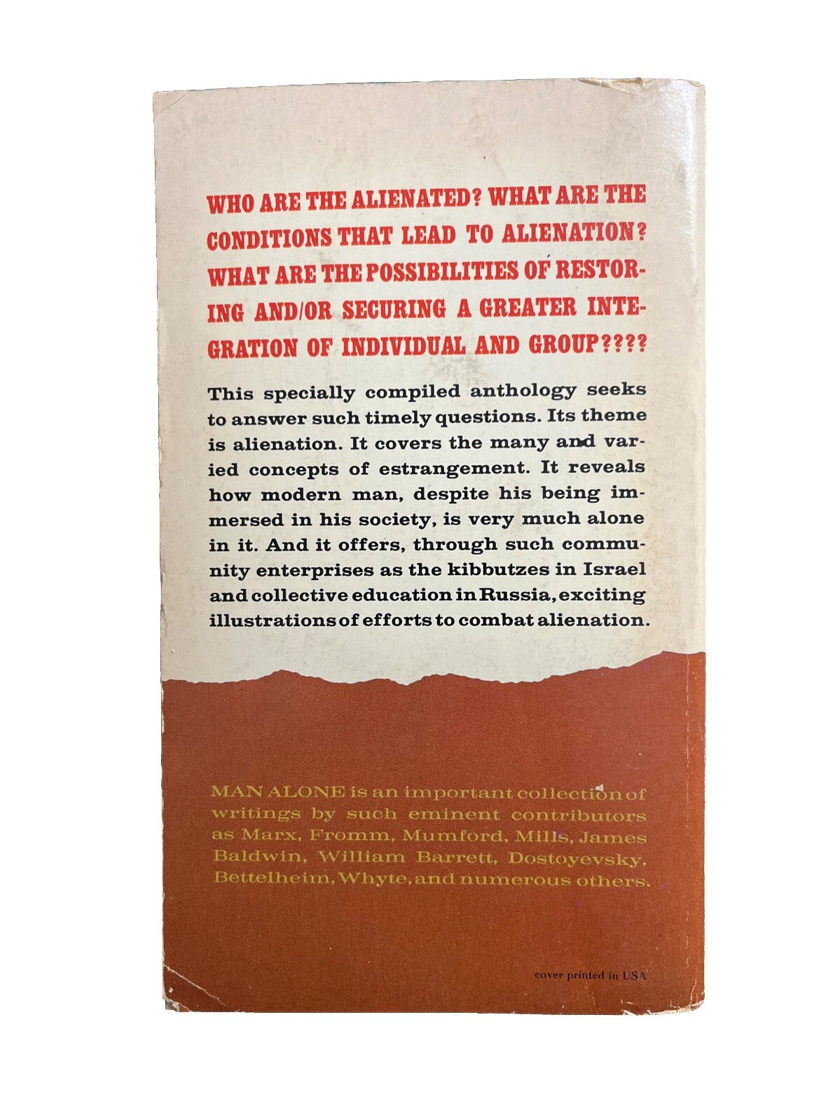 Classic Vintage Book Man Alone Alienation in Modern Society By Eric And Mary