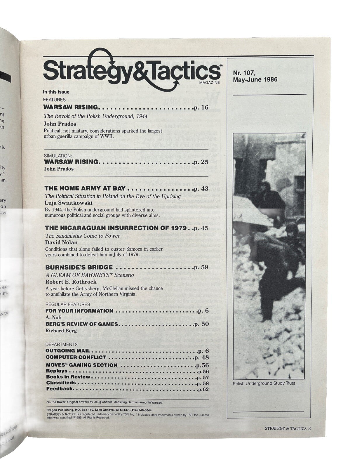 Vintage Strategy & Tactics Historical Wargame Magazine #107 Warsaw Rising Game