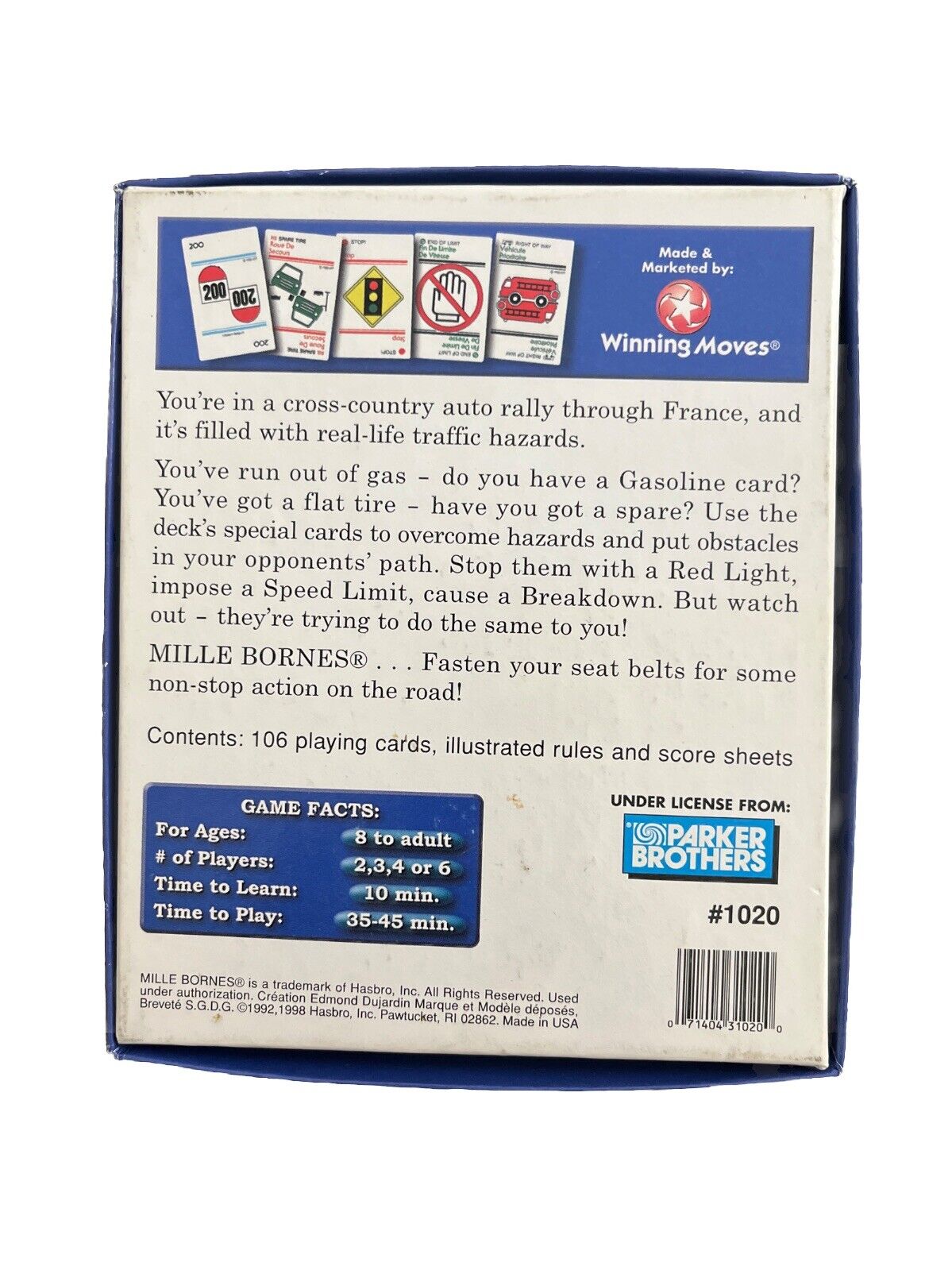 Mille Bornes The Classic Auto Race Card Game 1992 Edition Travel Strategy