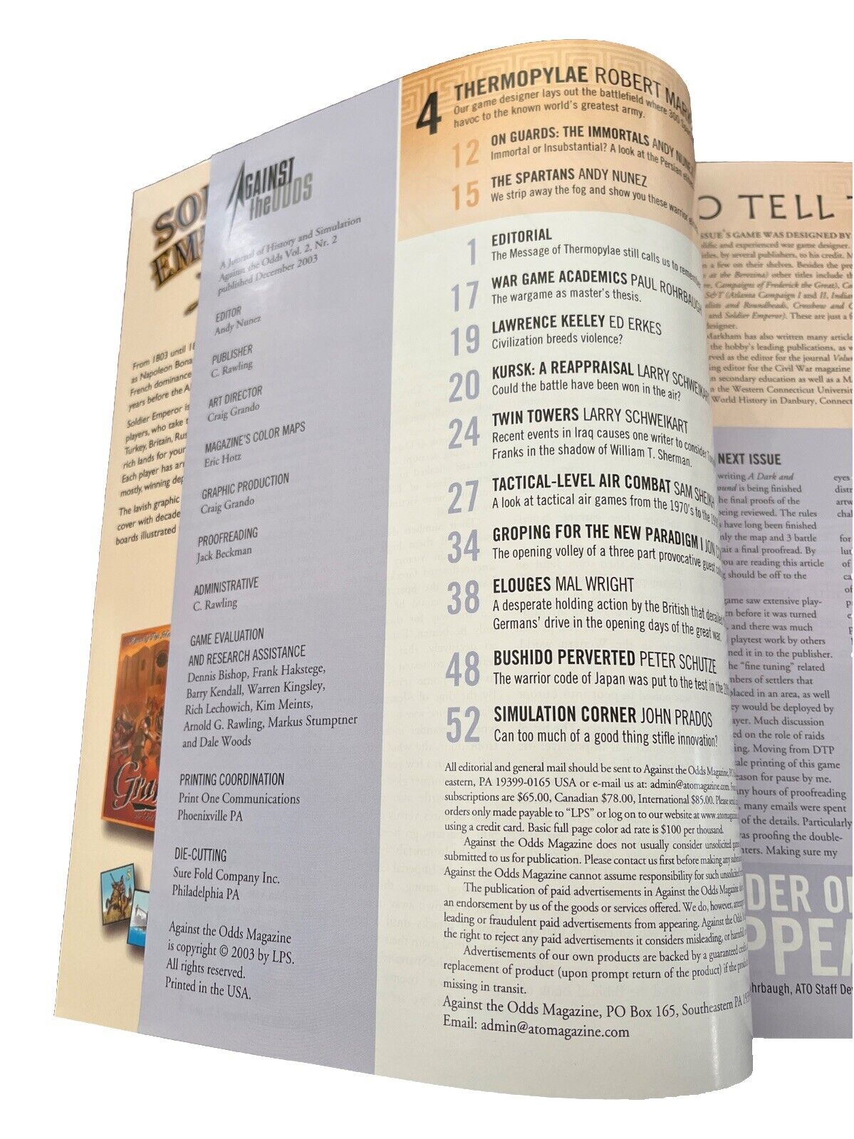 Against the Odds Wargame Strategy Magazine Vol.2 #2 Go Tell The Spartans