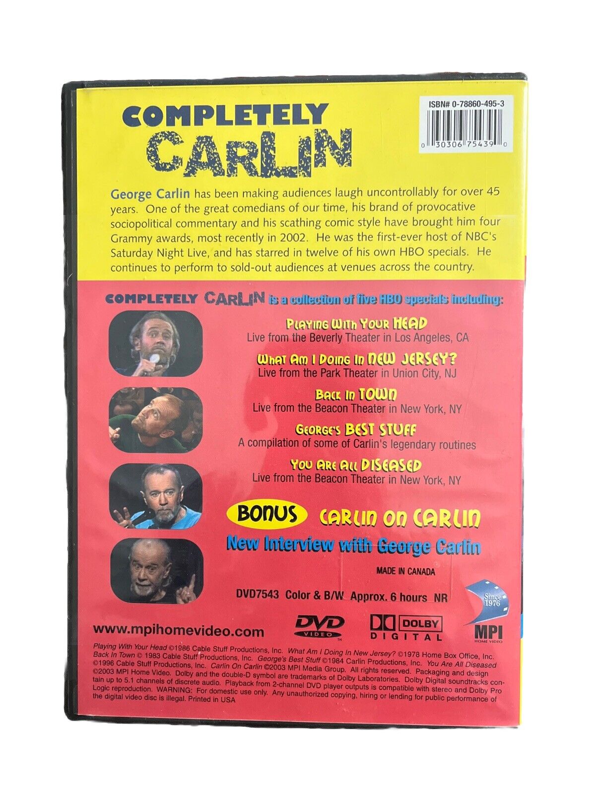 Classic Standup Comedy Show Completely Carlin - Box Set DVD 2003 6-Disc Set