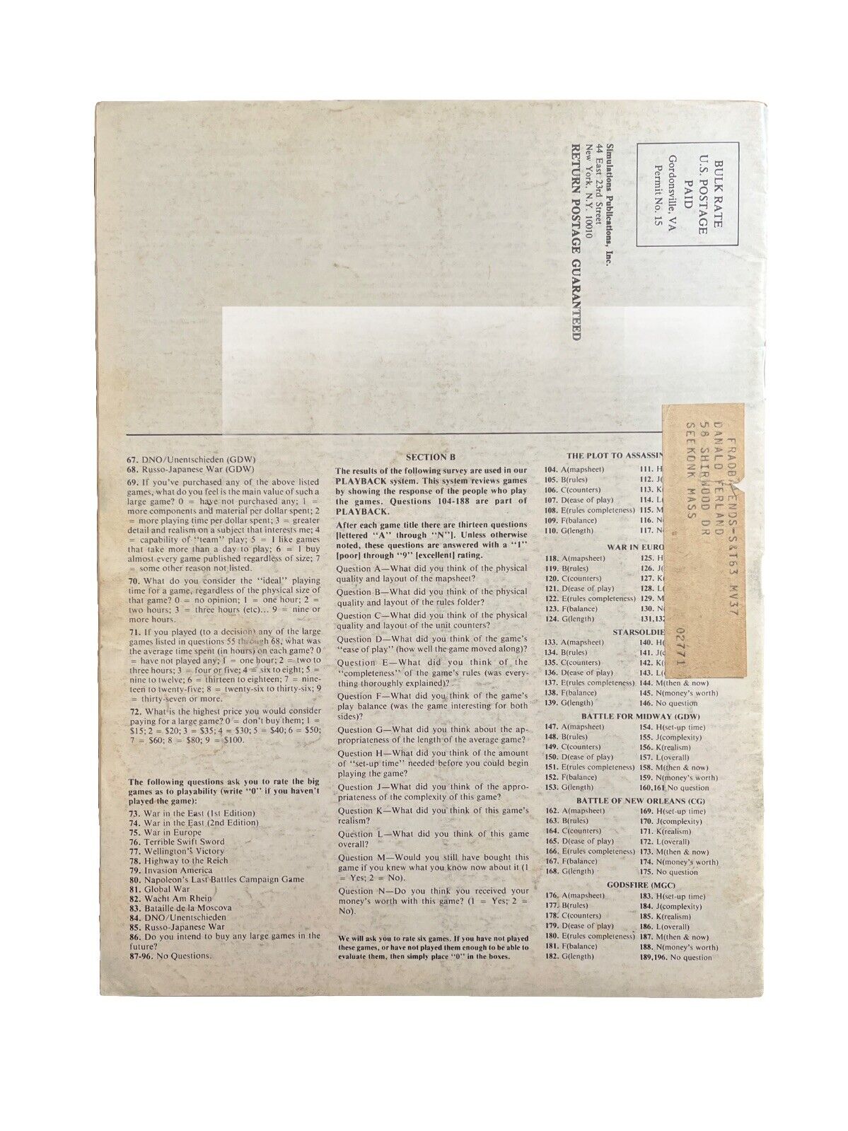 Antique Paper SPI MOVES Magazine #33 June -July 1977 Tabletop RPG Wargames