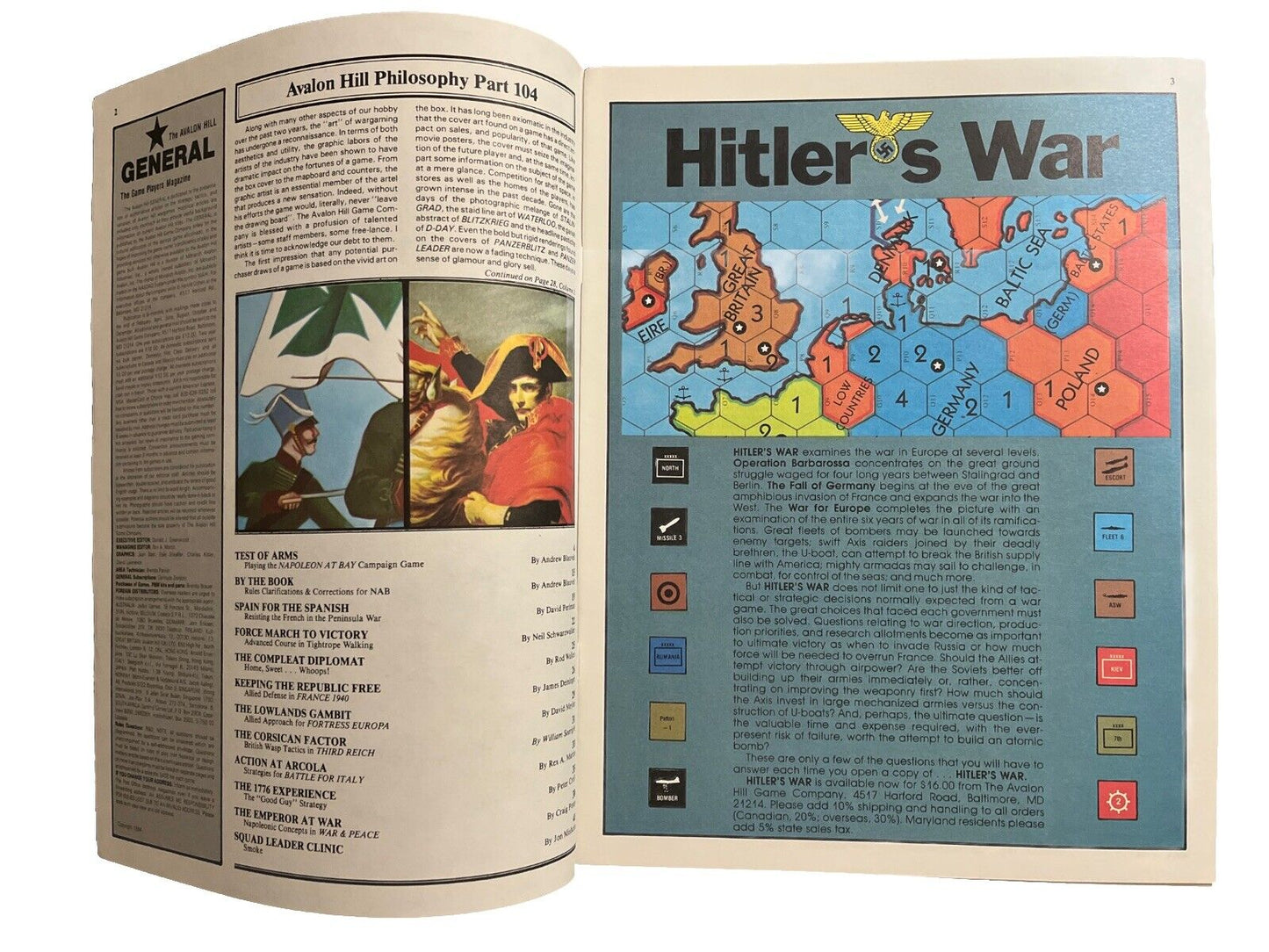 Avalon Hill General Collectable Game Magazine Vol 21 #2 Napoleon at Bay France