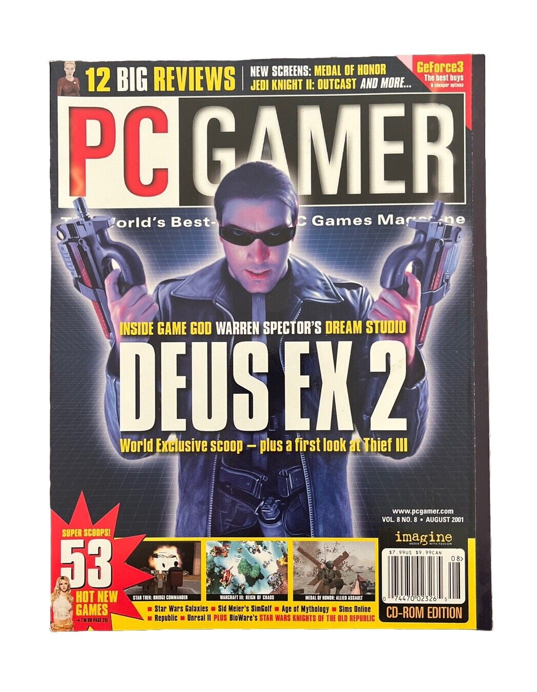 Vintage Collectable PC GAMER Magazine Vol.8 No.8 August 2001 - Deus Ex 2