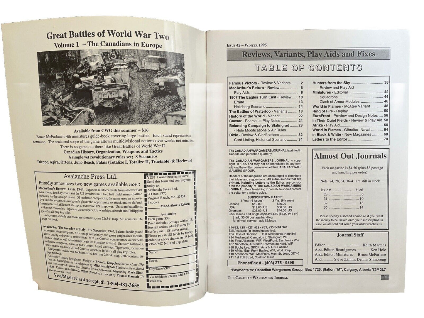 The Canadian Wargamers Journal Magazine #42 Winter 1995 Vol.9 Famous Victory