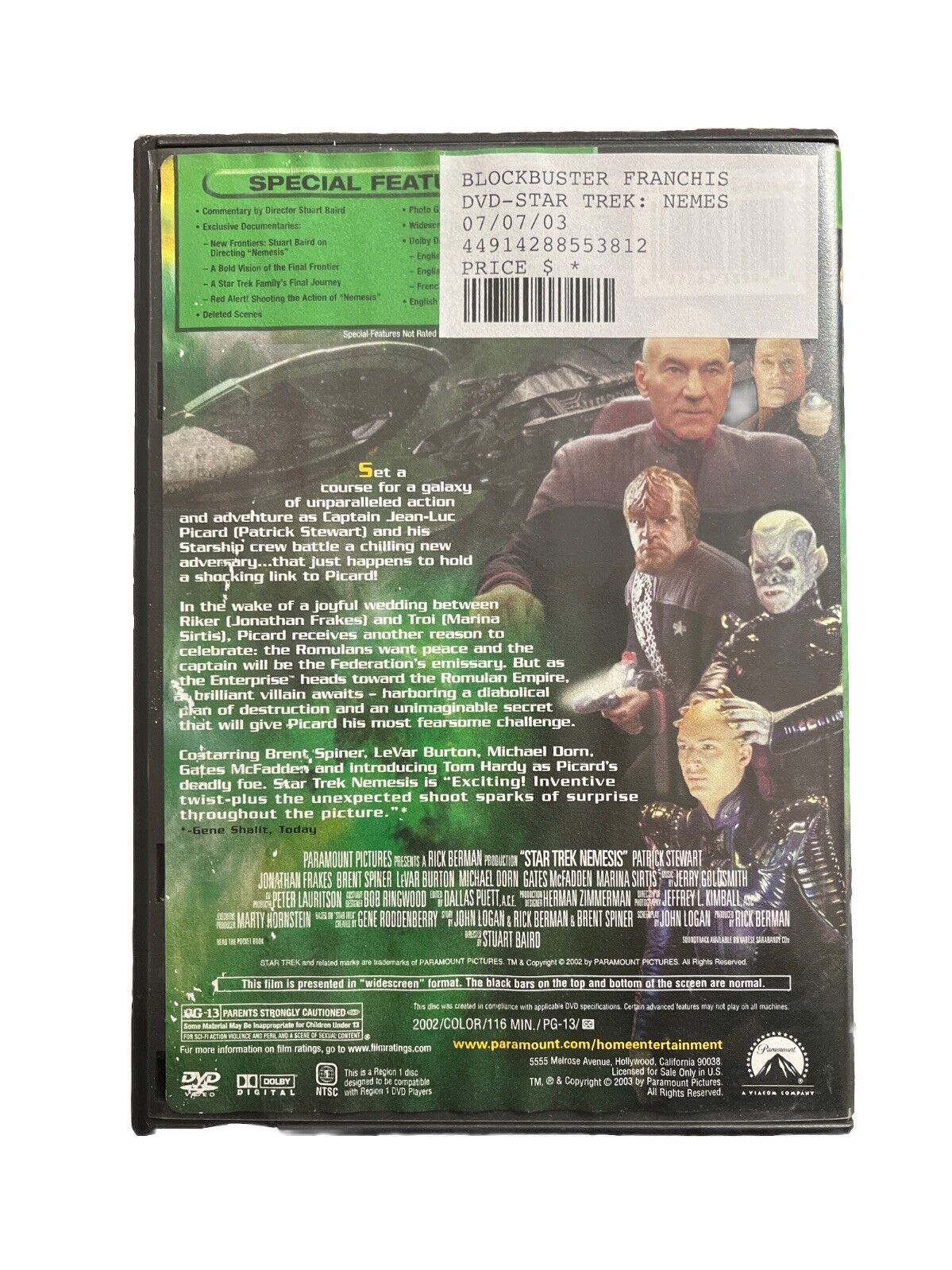 Classic Collectable Science Fiction Movie DVD STAR TREK NEMESIS