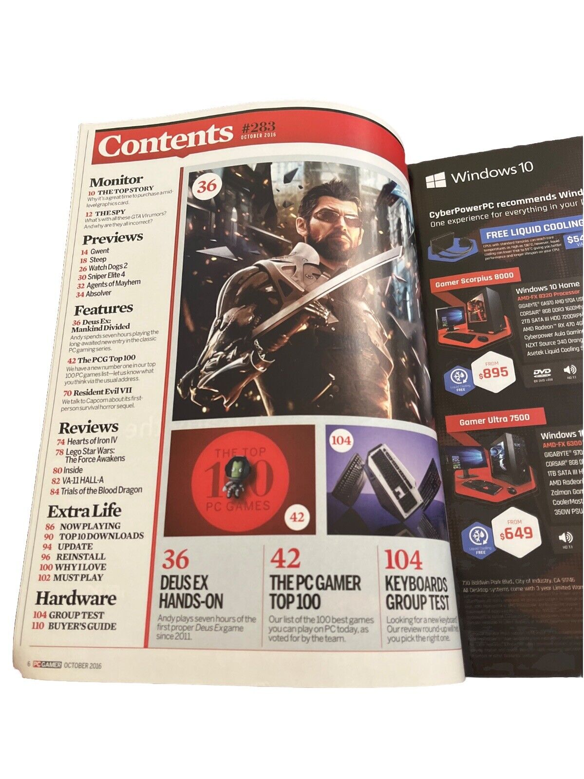 OCTOBER 2016 #283 PC GAMER video game magazine DEUS EX Mankind Divided