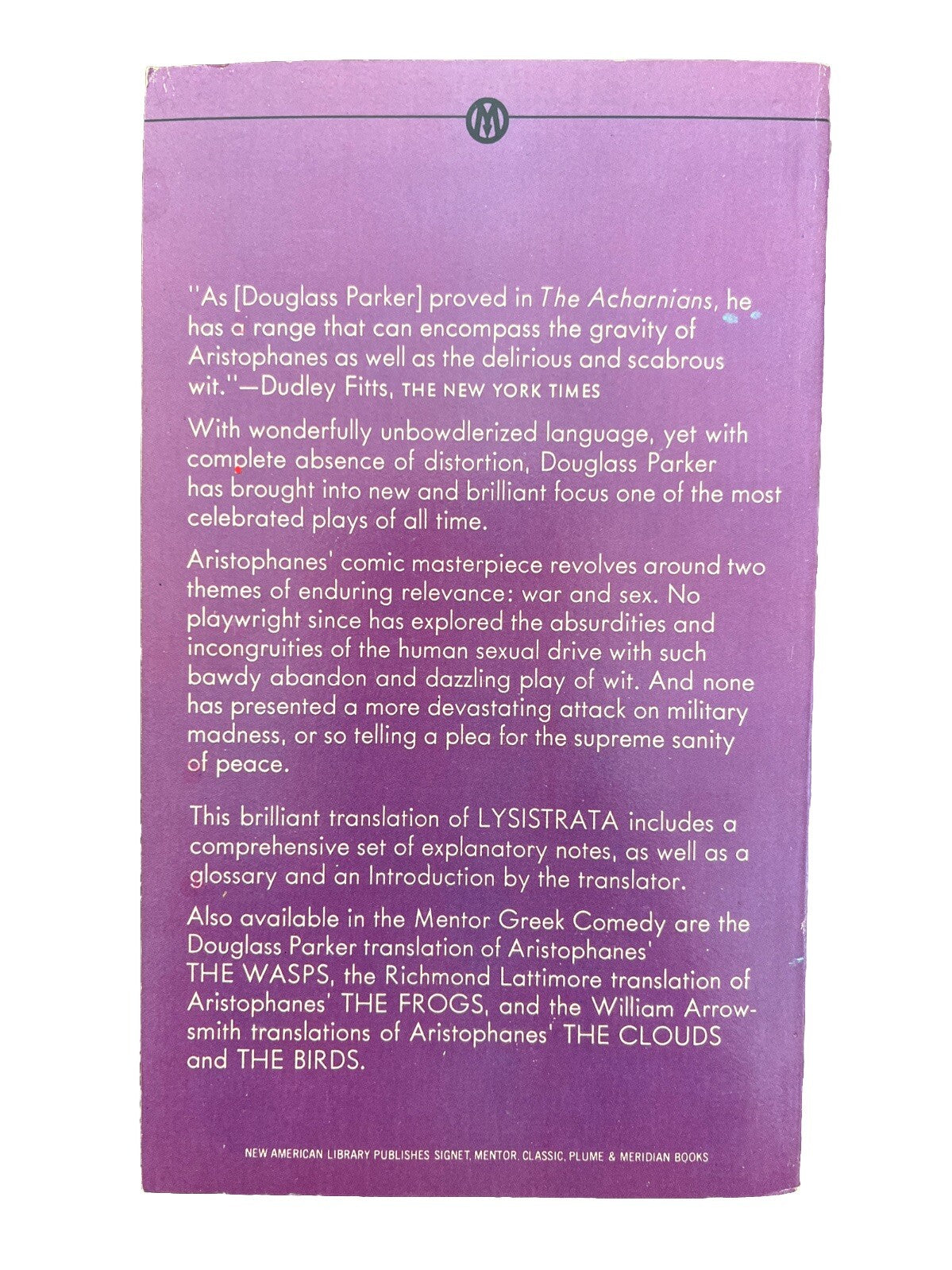 Greek Plays Book Lysistrata Aristophanes A Modern Translation By Douglass Parker