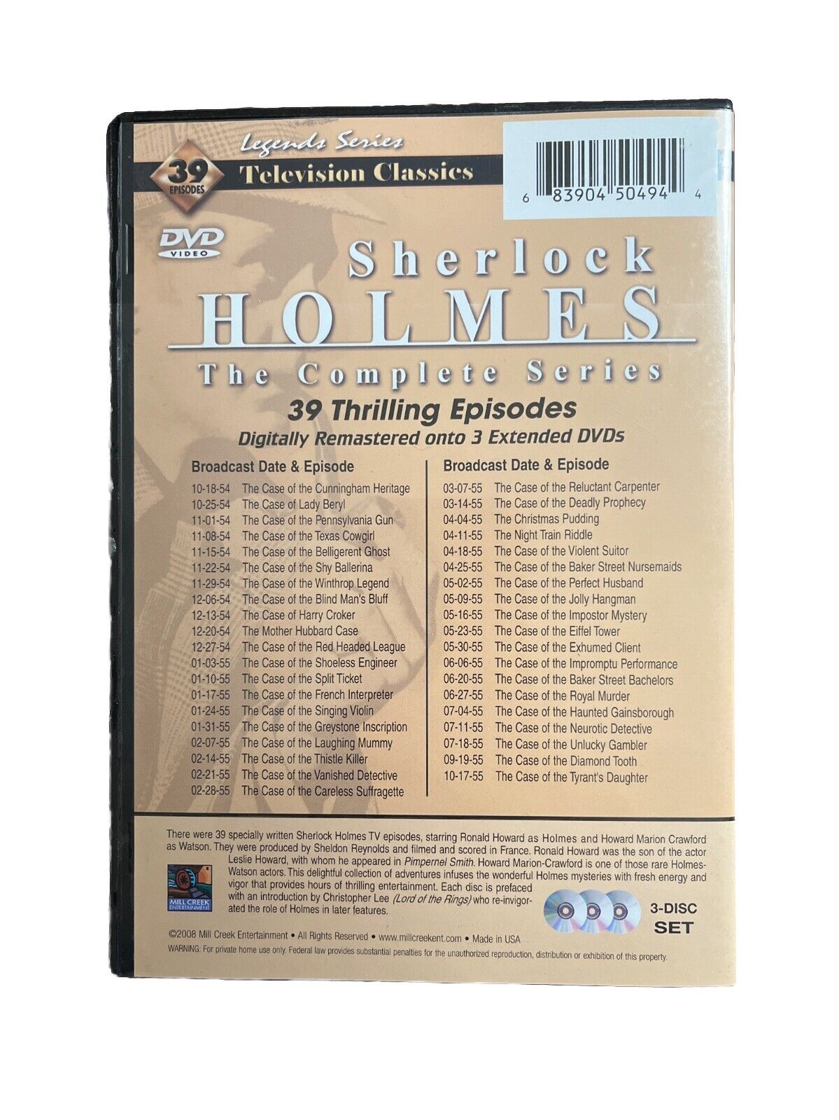 Vintage Sherlock Holmes - The Complete Series 39 Episodes DVD 2008 3 Disc Set
