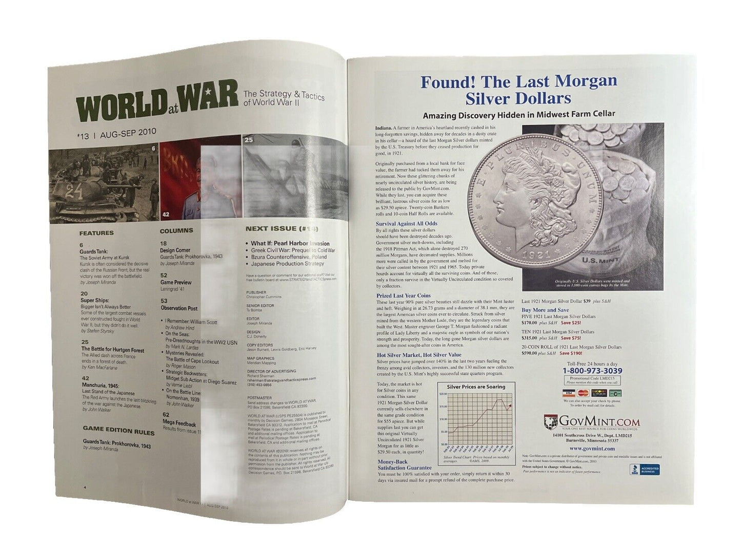 World At War Wargame Magazine #13 N Board Game - Guards Tank: Red Armor At Kursk