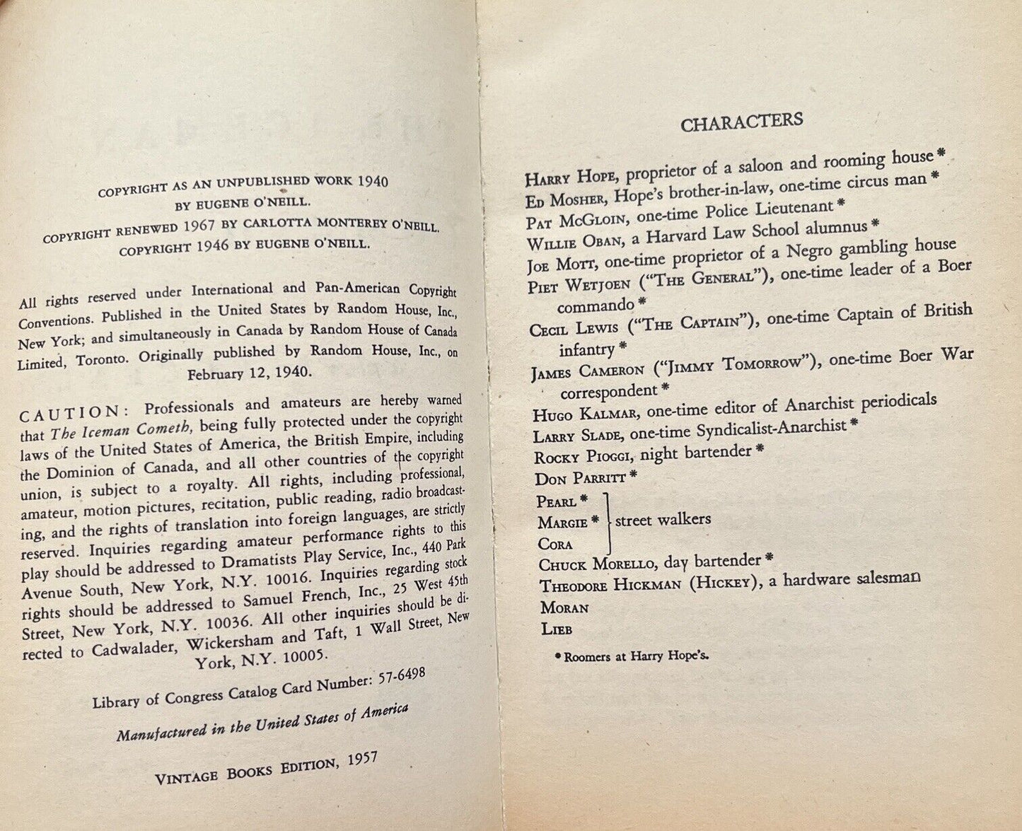 The Iceman Cometh Eugene O'Neill - 1967 Classic Drama Plays Book