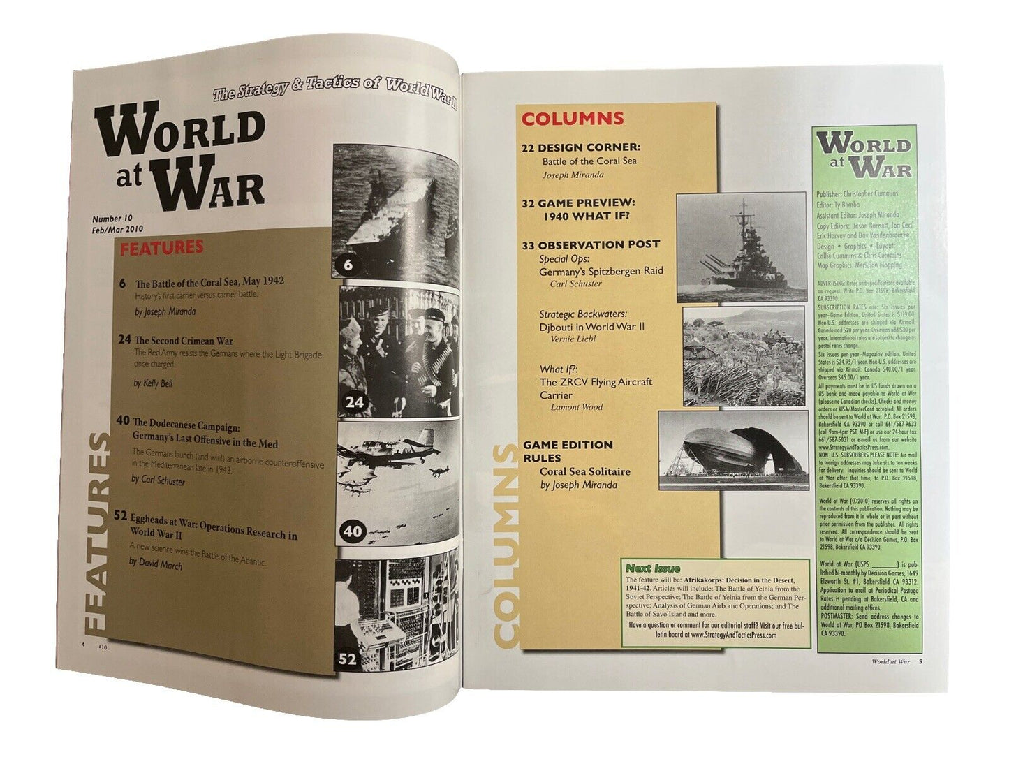 World At War Wargame Magazine #10 With History Board Game - Coral Sea, 1942