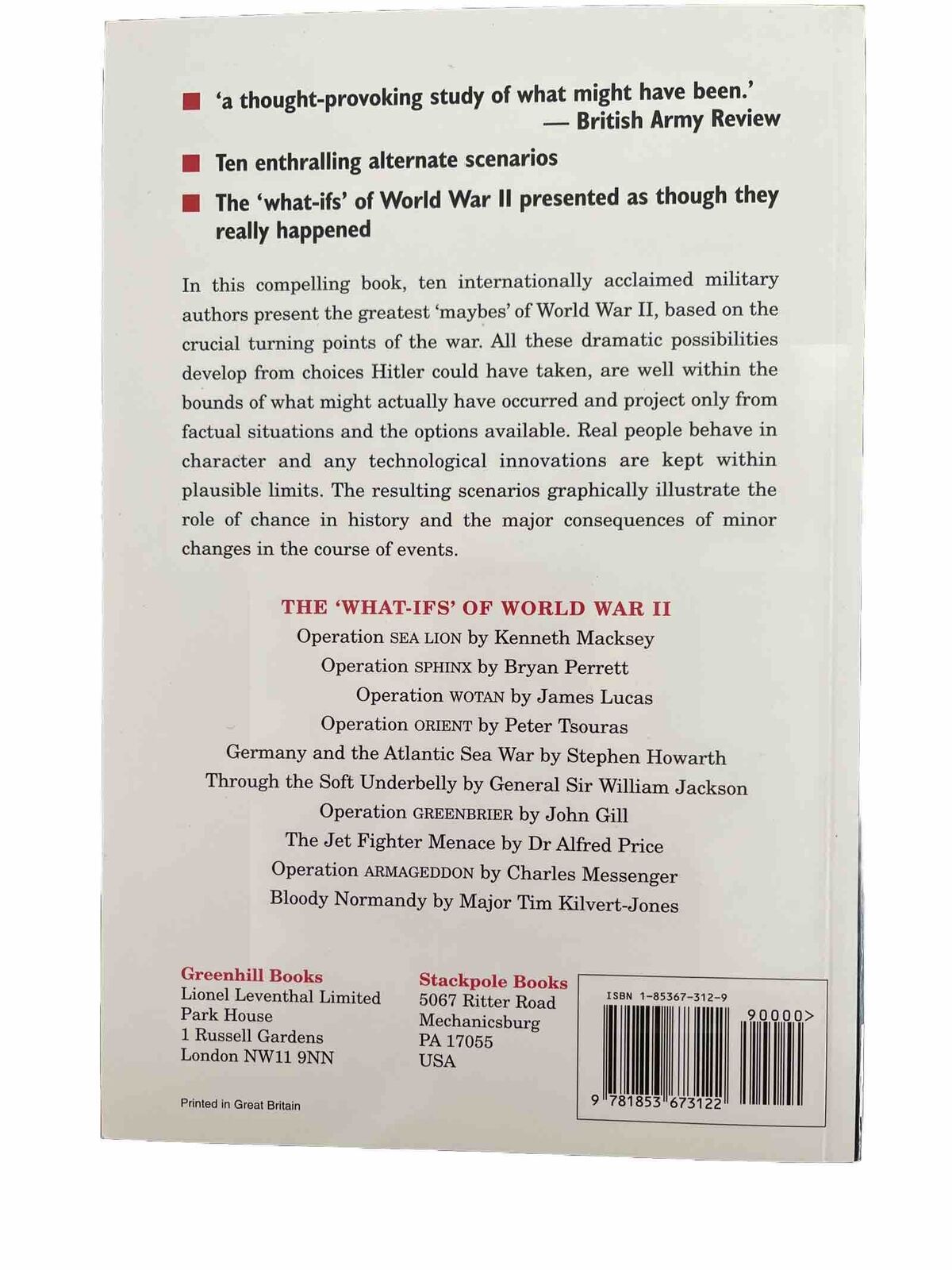 The Hitler Options : Alternate Decisions of World War II By Kenneth Macksey 1995