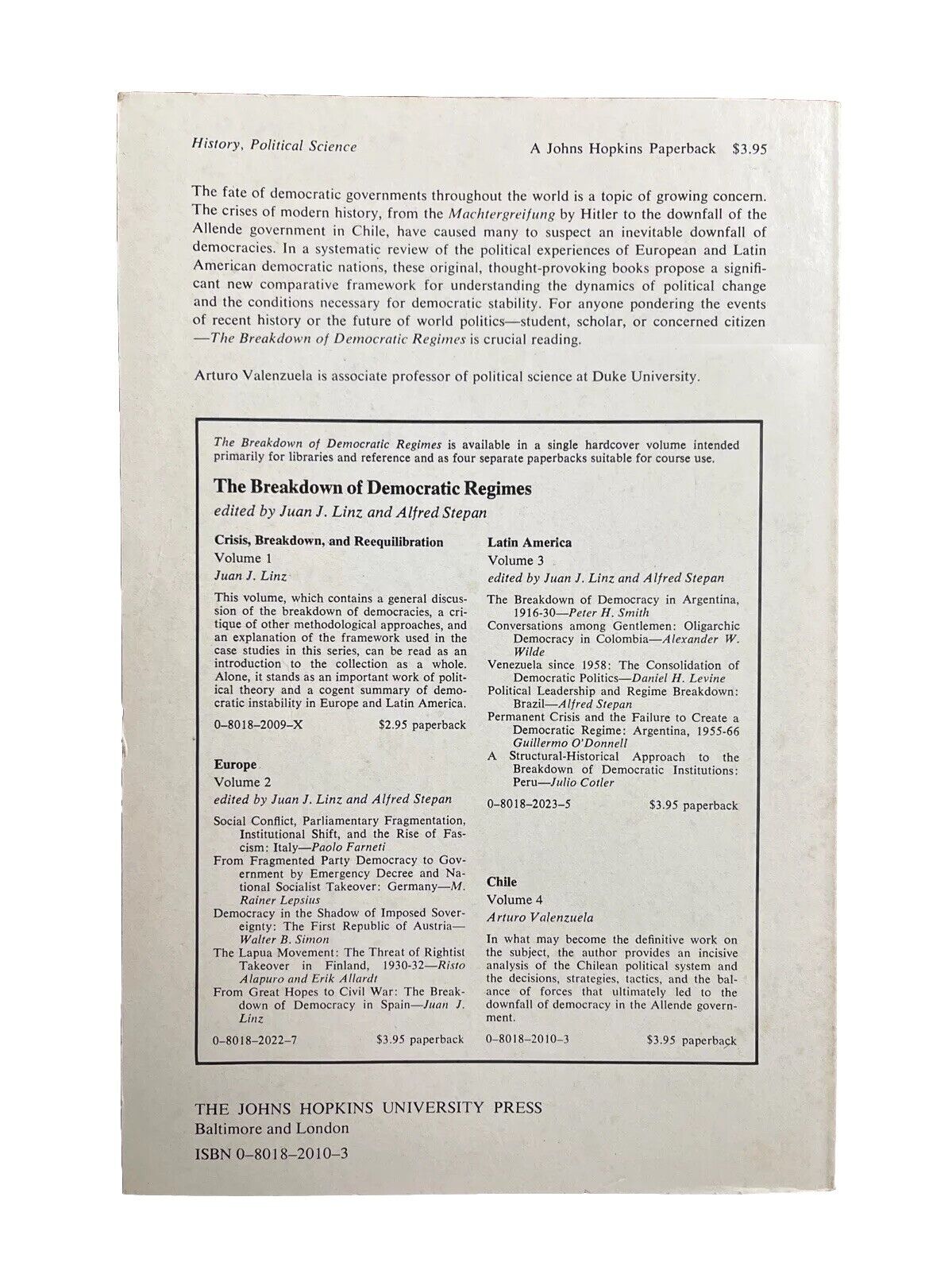 Classic Textbook The Breakdown of Democratic Regimes: Chile by Arturo Valenzuela