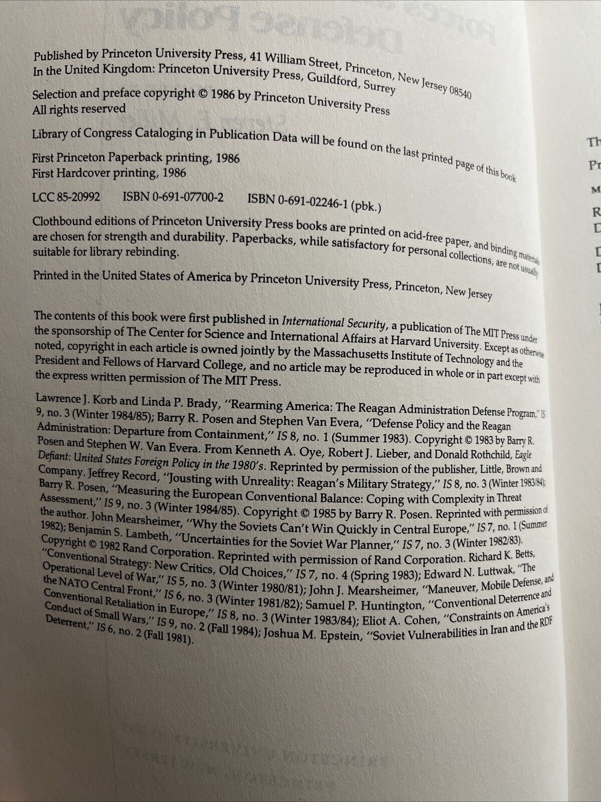 Thrift TextBook Collection Conventional Forces and American Defense Policy