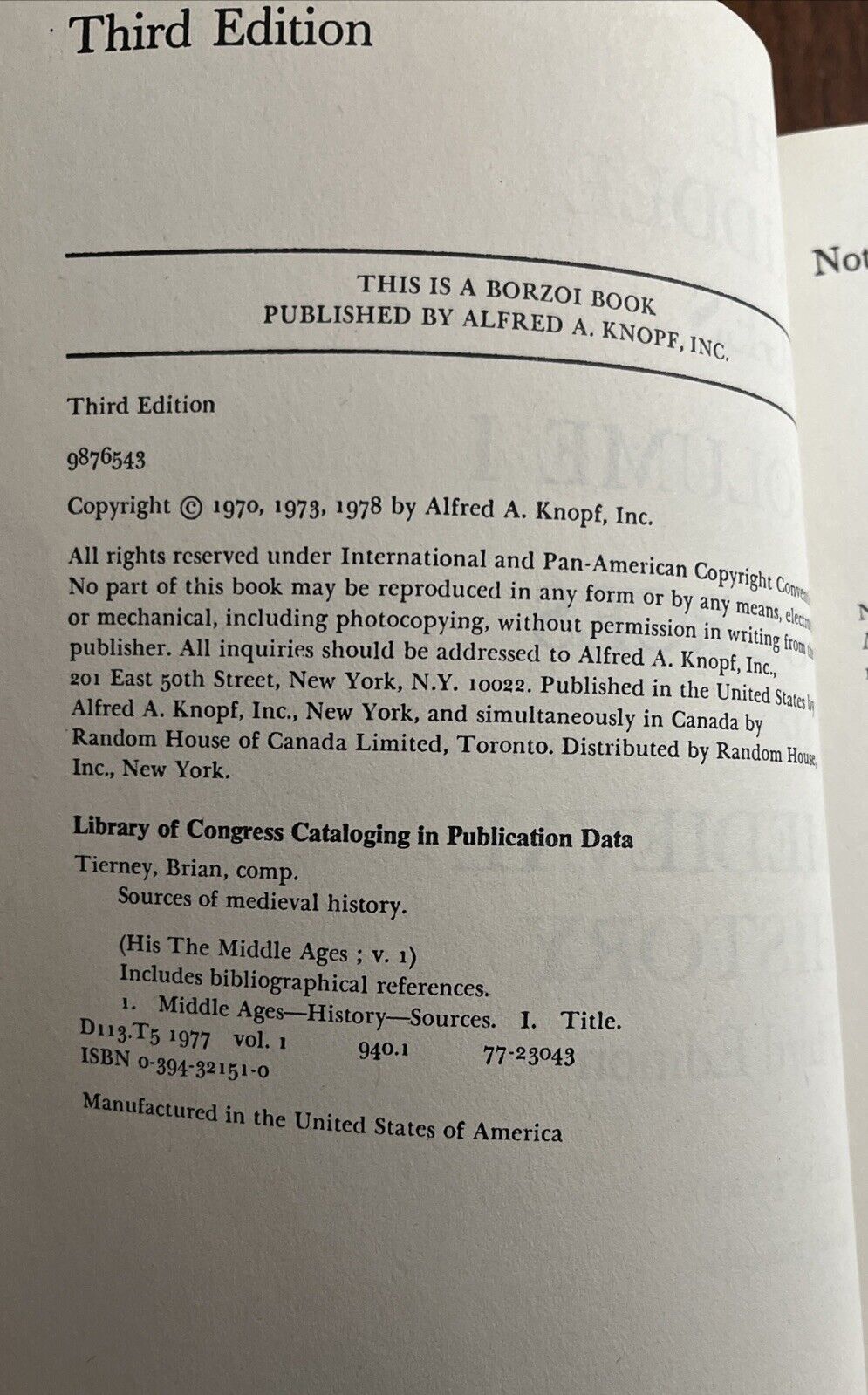 The Middle Ages Volume I: Sources of Medieval History Classical Book