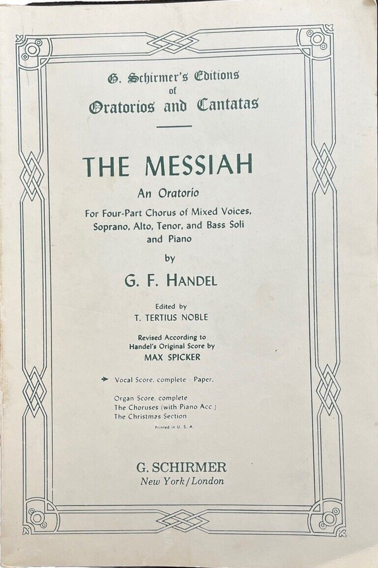 THE MESSIAH: AN ORATORIO 4 Part Chorus Christian Music Catholic Church Music