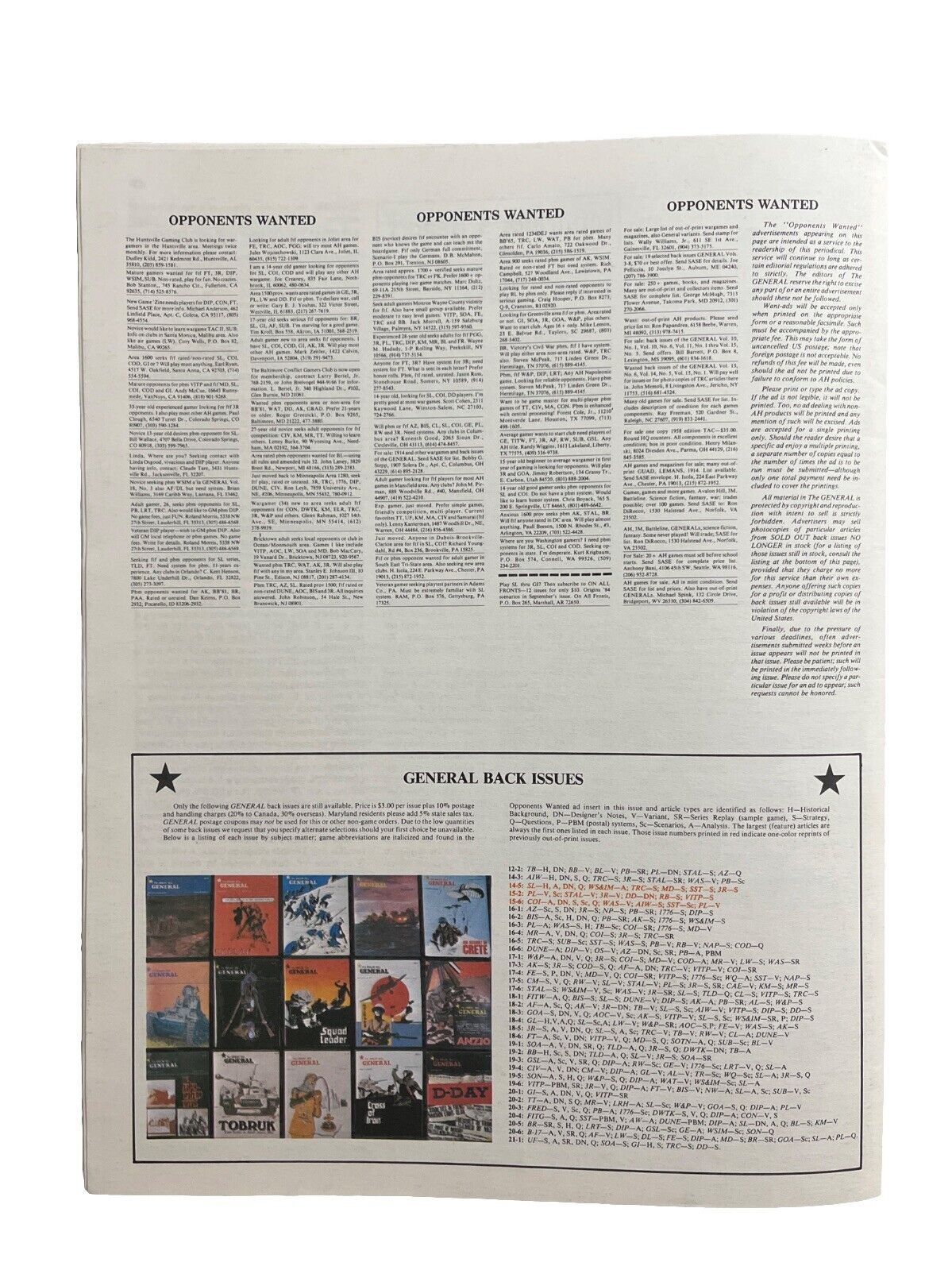 Avalon Hill General Collectable Game Magazine Vol 21 #2 Napoleon at Bay France