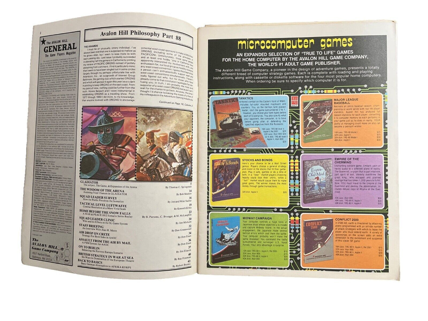 AVALON HILL GENERAL Vintage Board Game Magazine VOL.18 #4 NOV-DEC 1981 GLADIATOR