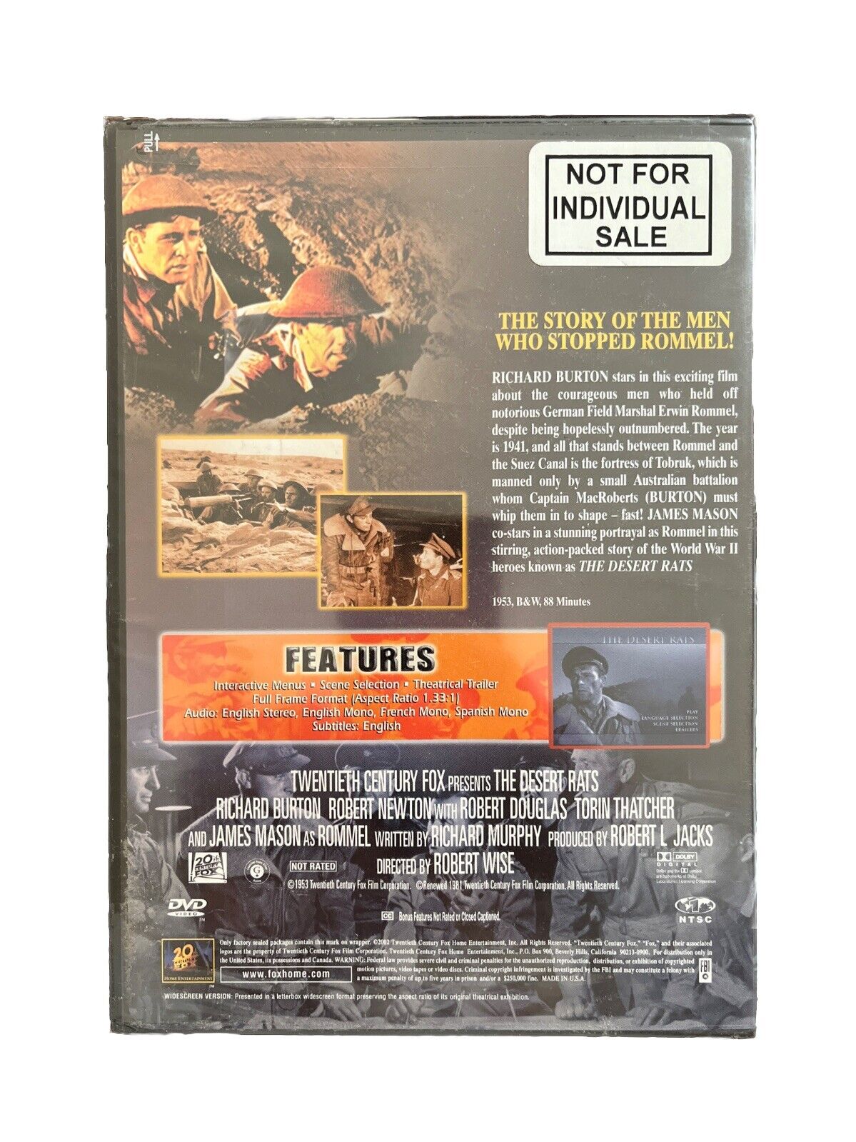Collectable War Movie THE DESERT RATS (Fox War Classics) DVD Richard Burton