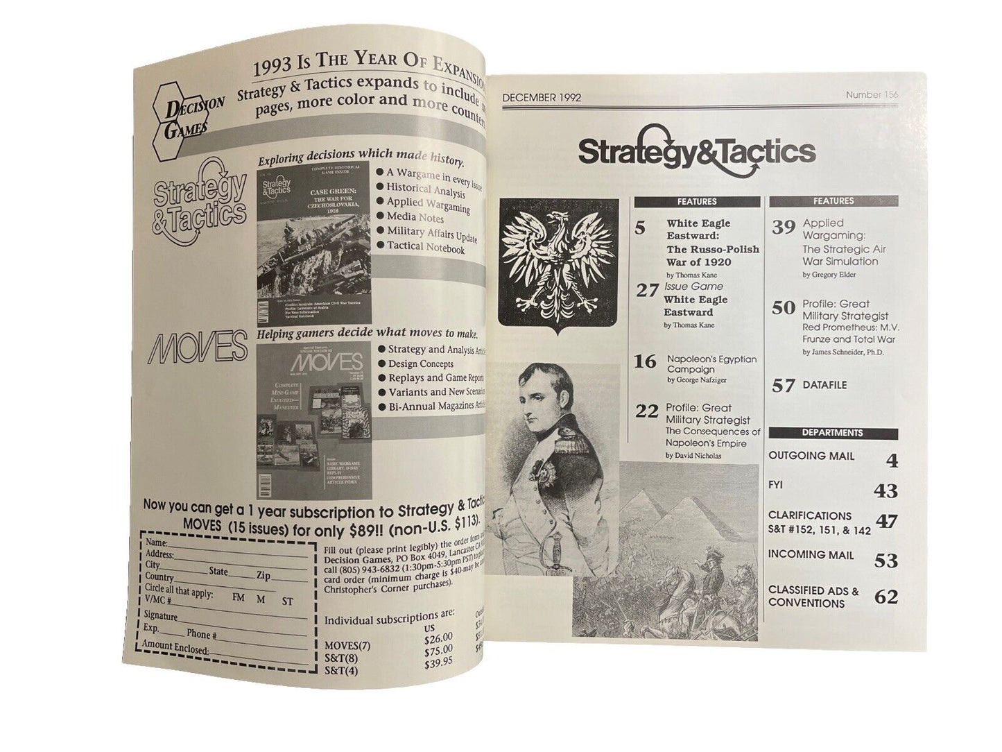 Strategy & Tactics Magazine #156 With Historical Board Game WHITE EAGLE EASTWARD