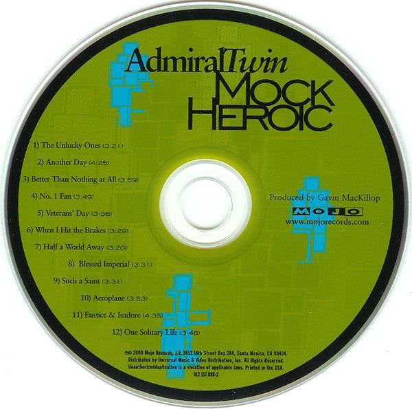 Admiral Twin – Mock Heroic Power Pop Music CD's 2000 US