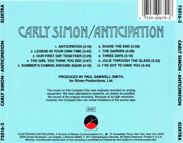 Carly Simon – Anticipation Music CD Soft Rock Pop Rock