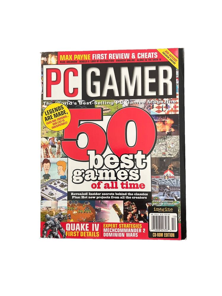 October 2001 PC Gamer #89 Video Game Magazine 50 Best Games Of All Time And DISC