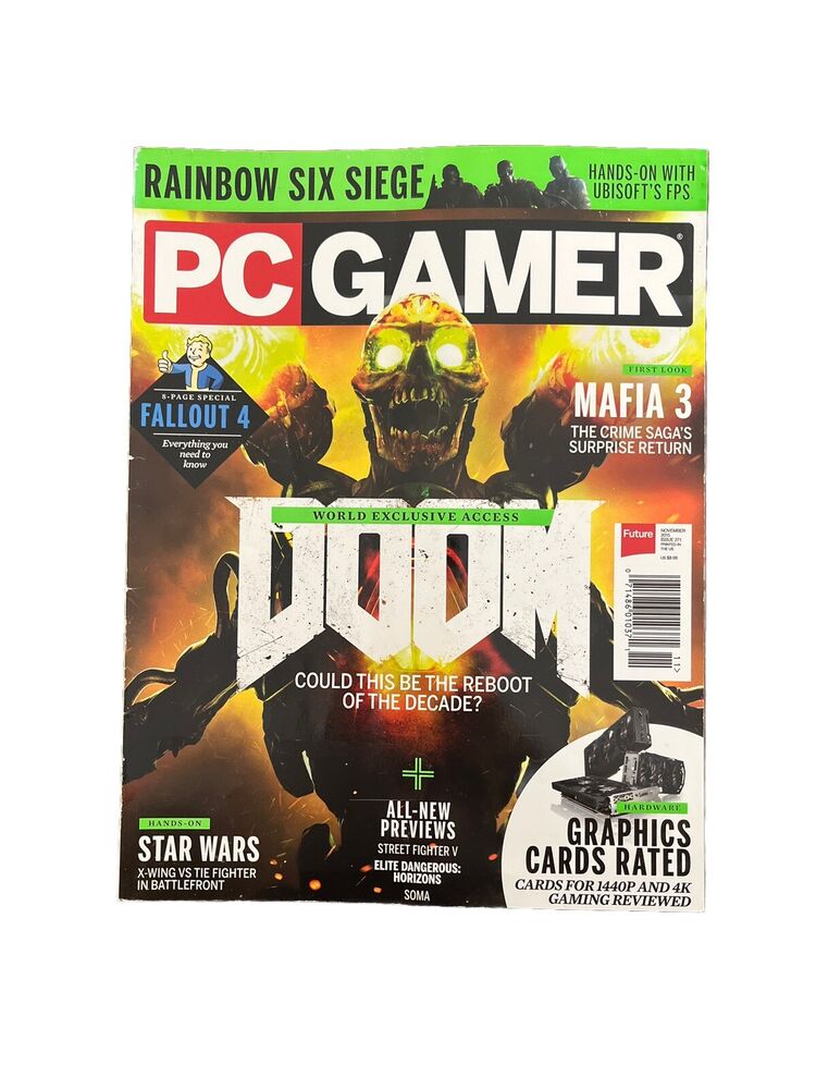 PC Gamer Video Game Computer Game Magazine #271 November 2015 Doom Mafia3