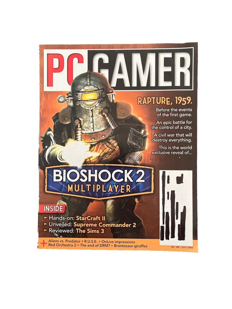 July 2009 PC Gamer Video Game Magazine #189 Bioshock 2 Rapture 1959 - Demo Disc