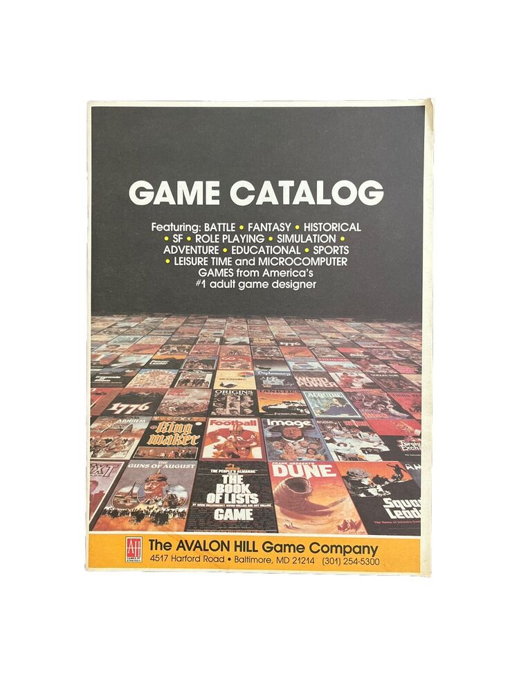 Avalon Hill Game Catalog For battle Fantasy Historical Role Playing Games