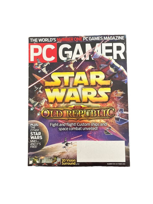 OCTOBER 2010 PC GAMER #205 video game magazine STAR WARS OLD REPUBLIC Demo Disc