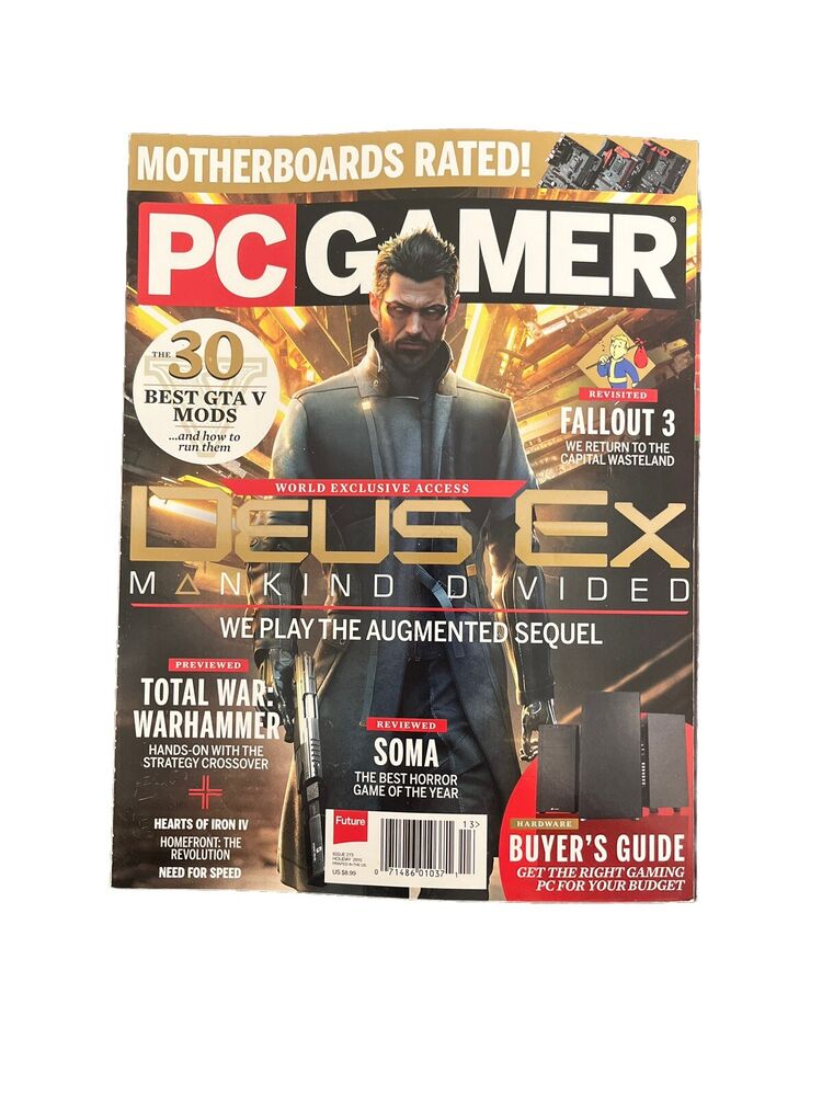 PC Gamer Video Game Magazine #273 Holiday 2015 Deus Ex Fallout 3 Warhammer SOMA