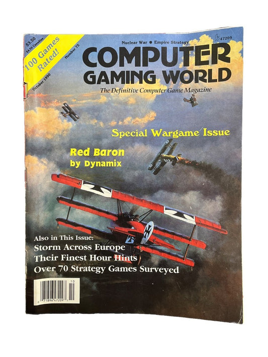 Computer Gaming World Strategy Magazine #75 Oct 1990 Red Baron By Dynamix