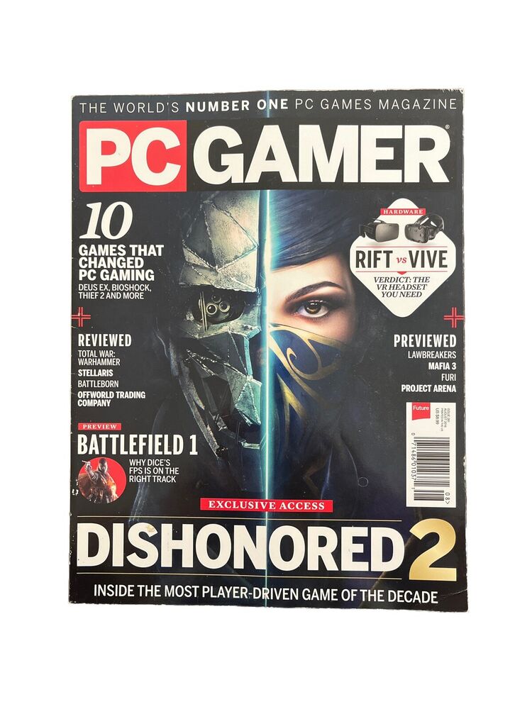 PC Gamer Video Game Magazine #281 August 2016 Dishonored 2