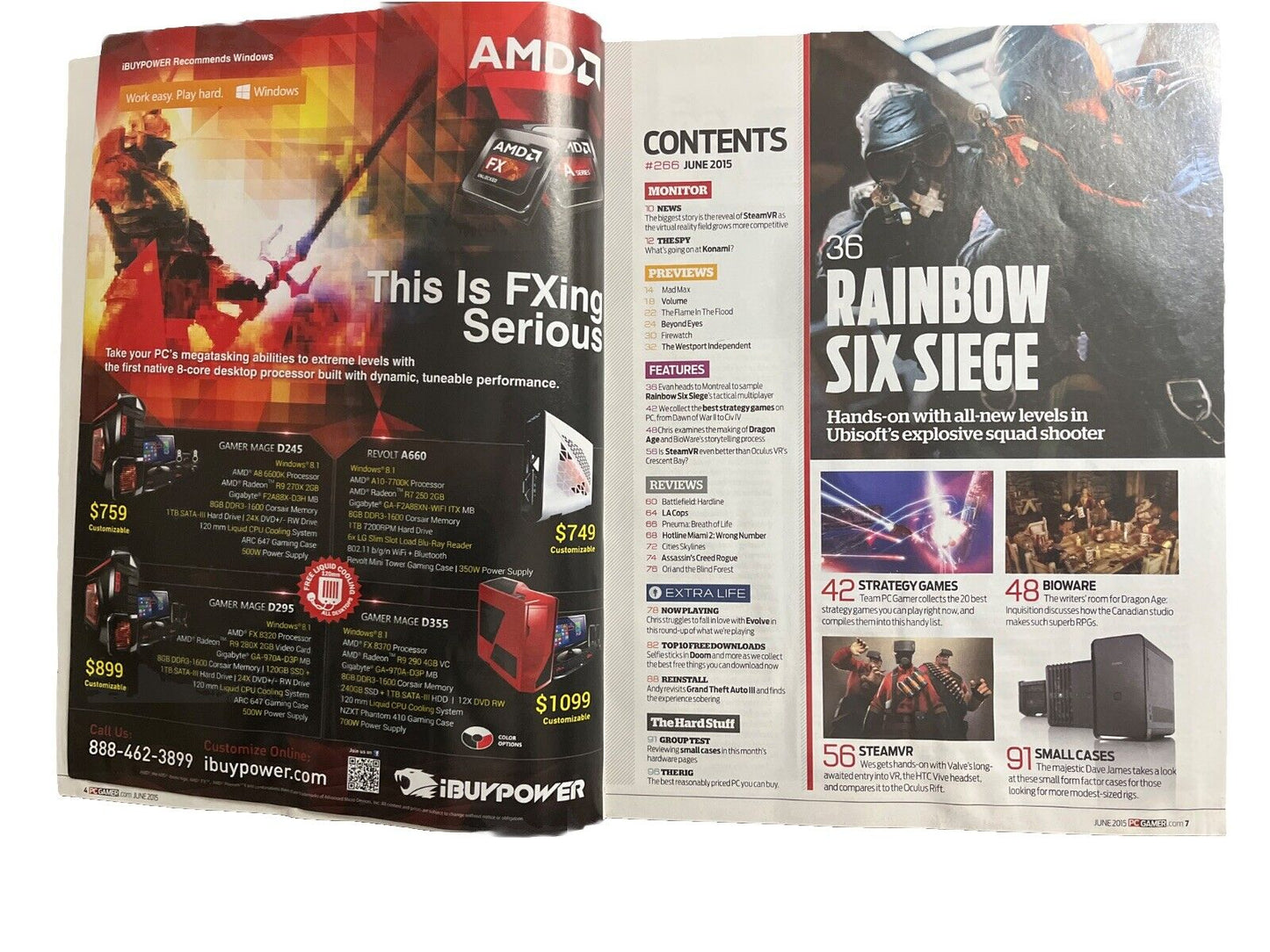 JUNE 2015 PC GAMER Computer video game magazine #266 RAINBOW SIX SIEGE