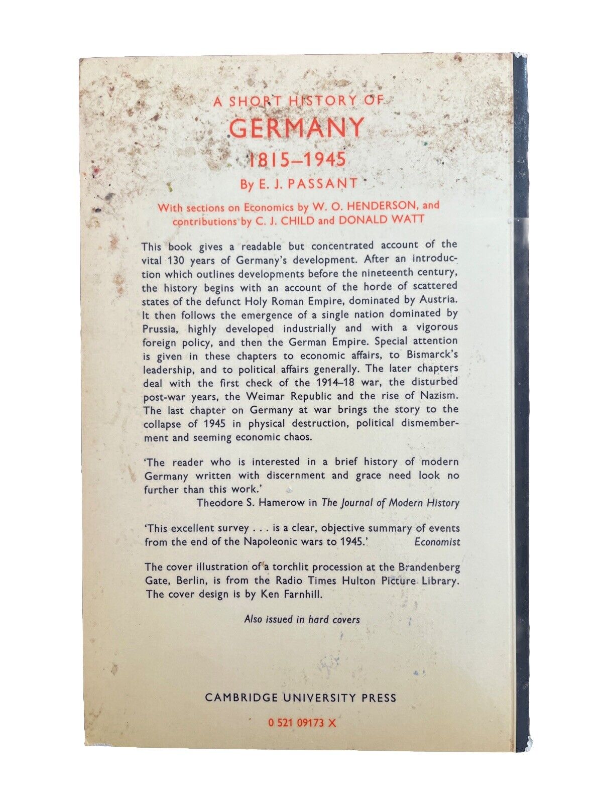 Classic Collectable Book A Short History of Germany 1815-1945 By E.J.Passant