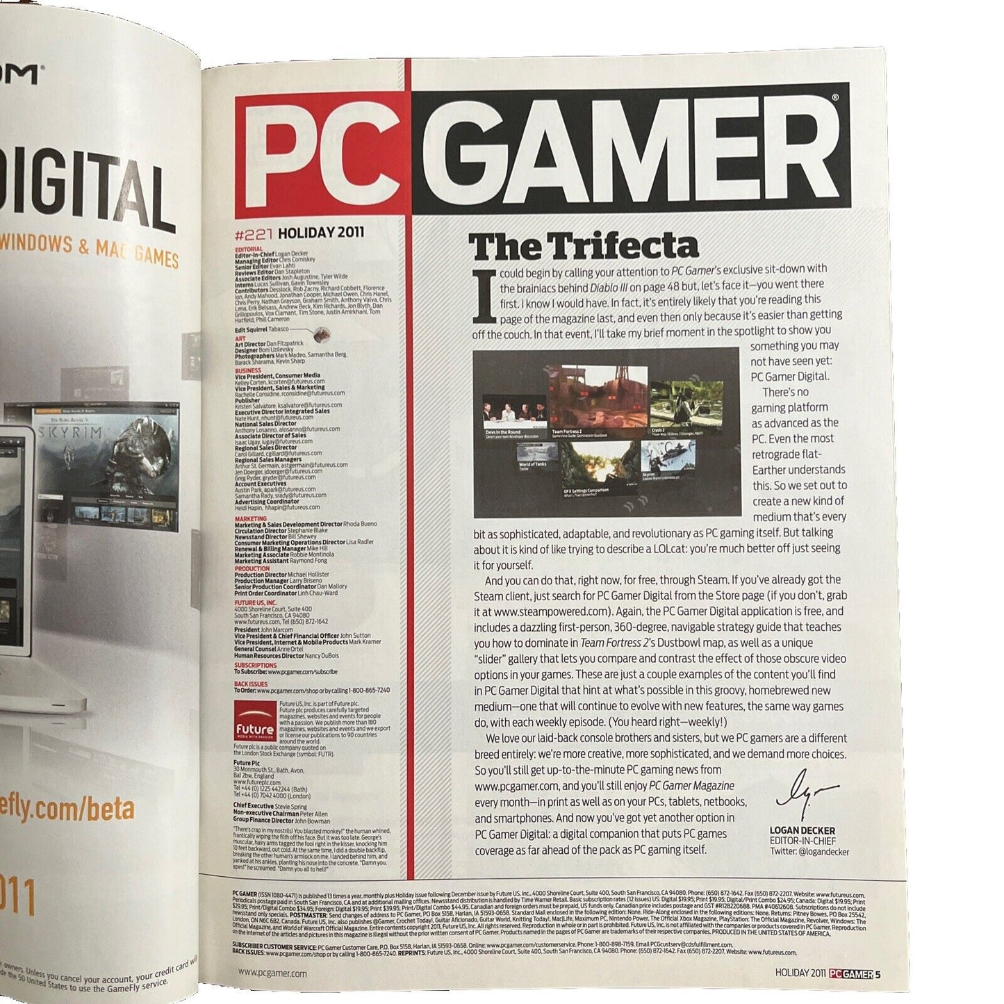 HOLIDAY 2011 PC GAMER #221 Vintage video game magazine Diablo III