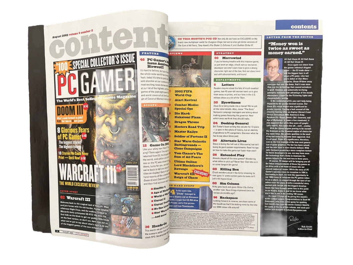 Collectable Vintage PC GAMER Video Game Magazine #100 August 2002 - Warcraft III